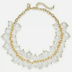 Gold Tone, Imitation White Pearl, Short Necklace,